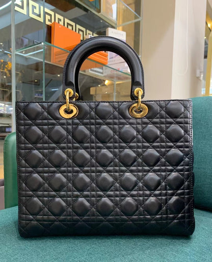 Lady Dior Large Bag Black Cannage Lambskin Leather with gold hardware