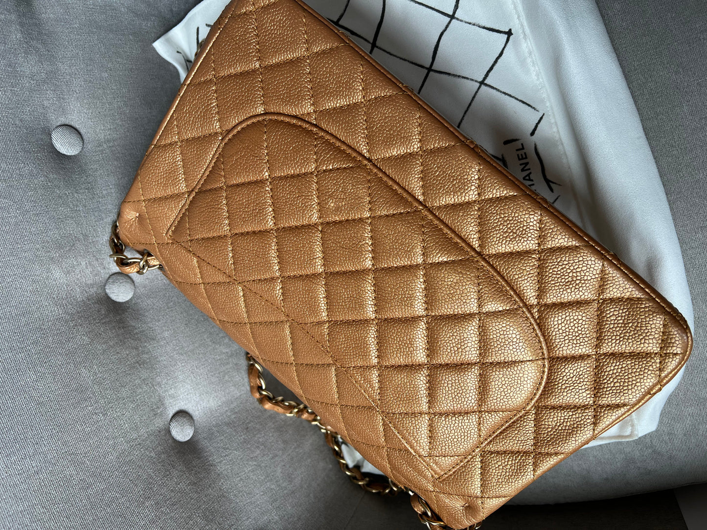 Chanel Jumbo Double Flap in Gold Caviar (RRP £9,670)