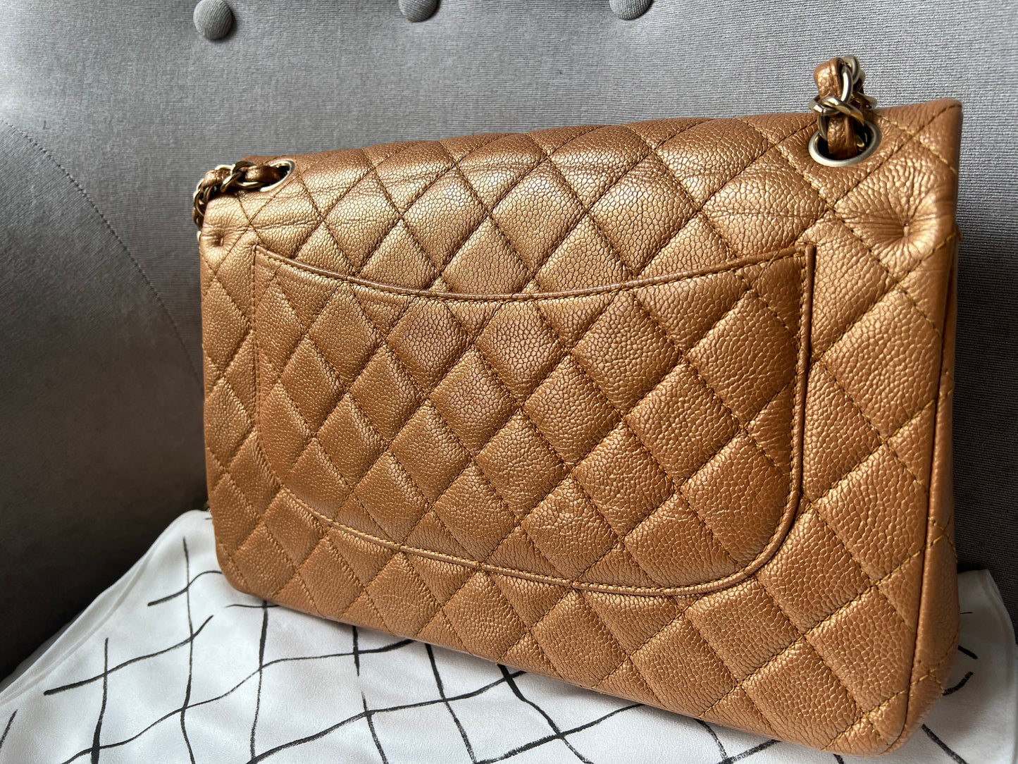 Chanel Jumbo Double Flap in Gold Caviar (RRP £9,670)