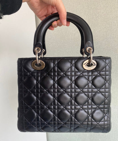 Lady Dior Black Medium Cannage Lambskin leather handbag