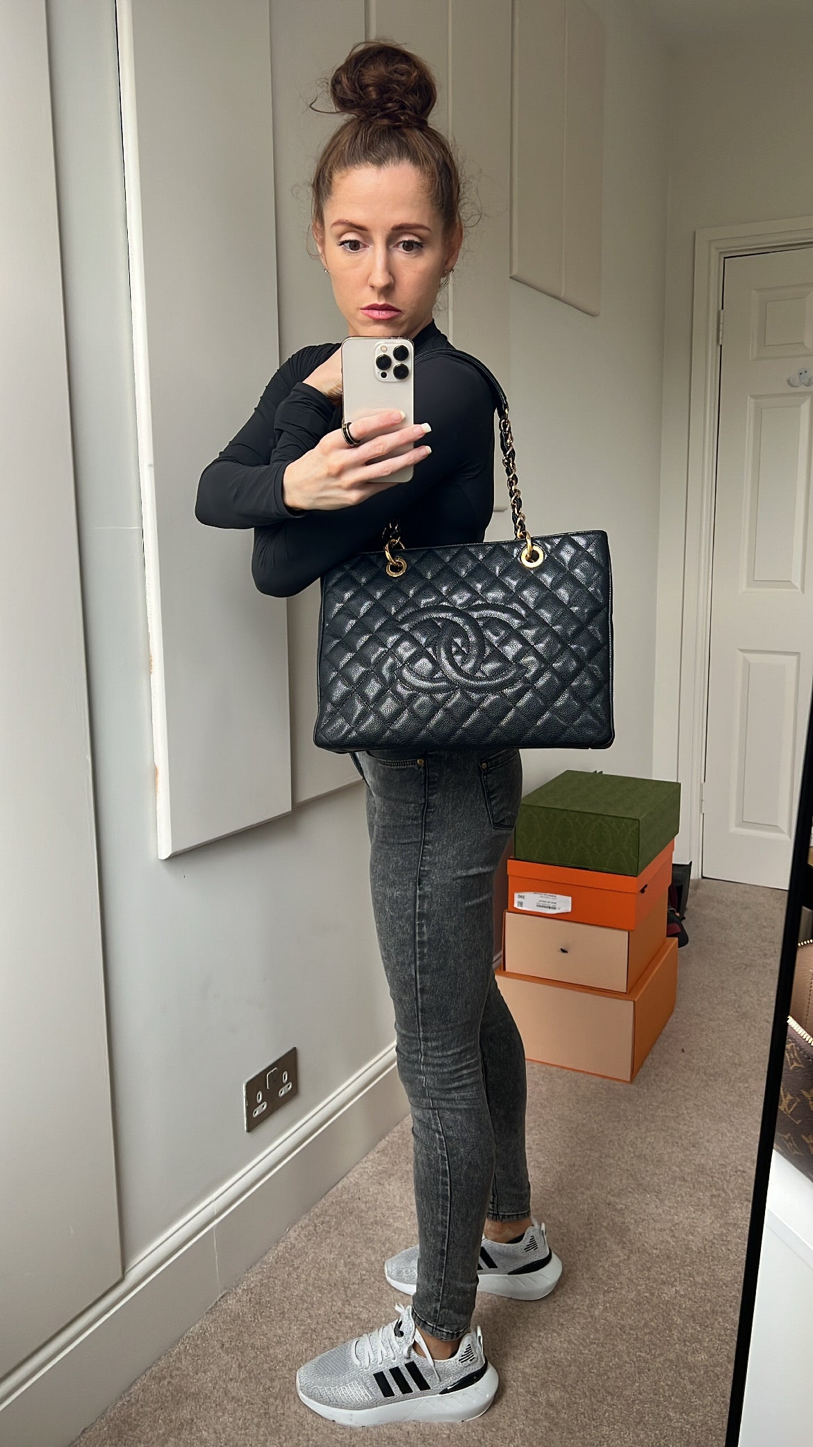 Chanel Caviar Black Gold Luxury Tote Style 3