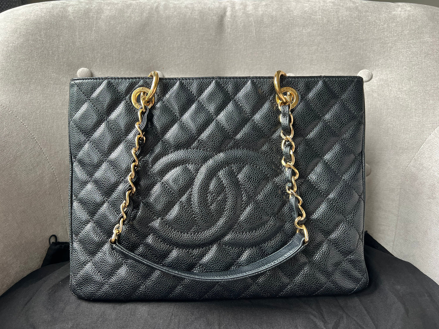 Chanel Caviar Black Gold Luxury Tote Style 3