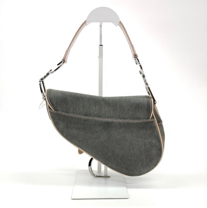 Dior saddle bag denim with pink leather strap