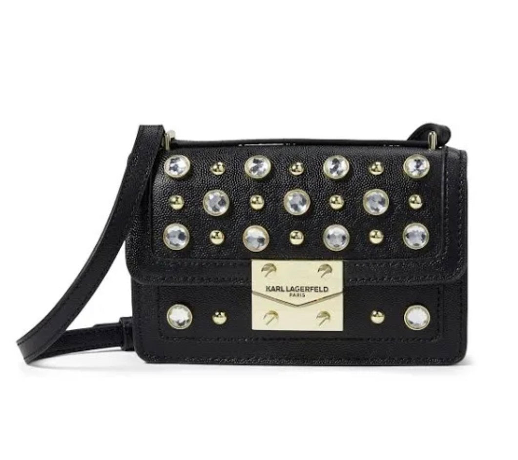 KARL LAGERFELD Corinne Studded Crossbody Black NWT