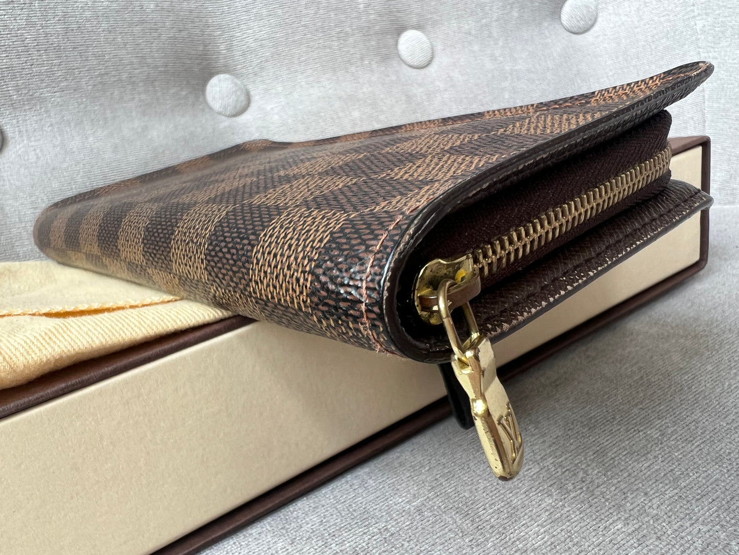 Louis Vuitton Zip Around Wallet in Damier Ebene and Brown