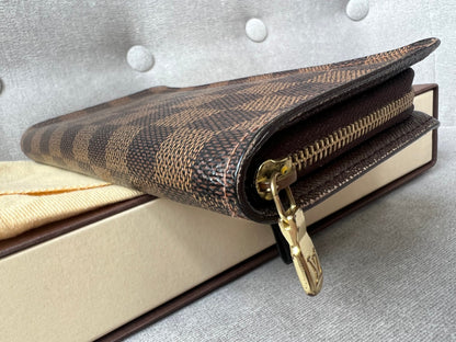 Louis Vuitton Zip Around Wallet in Damier Ebene and Brown
