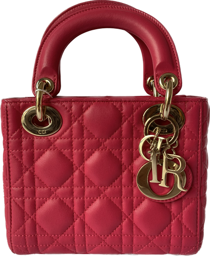 Lady Dior Pink Mini handbag Cannage Leather with strap