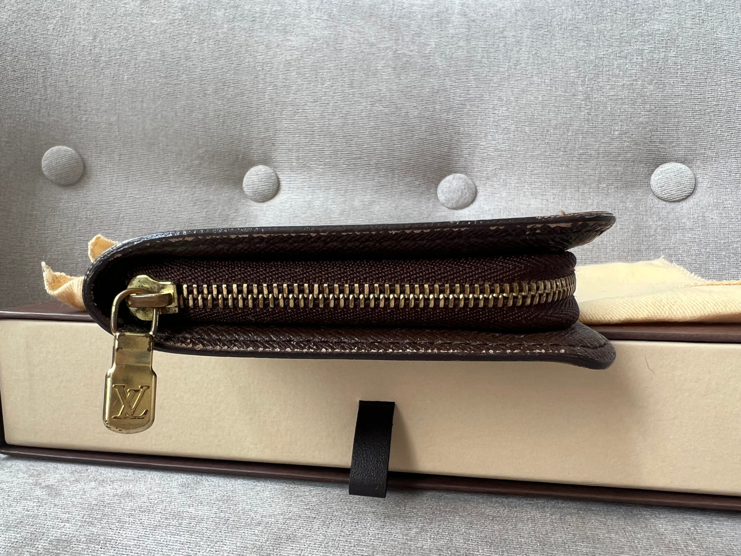 Louis Vuitton Zip Around Wallet in Damier Ebene and Brown