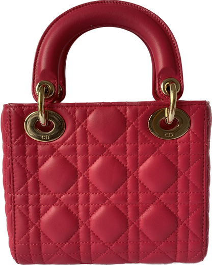 Lady Dior Pink Mini handbag Cannage Leather with strap