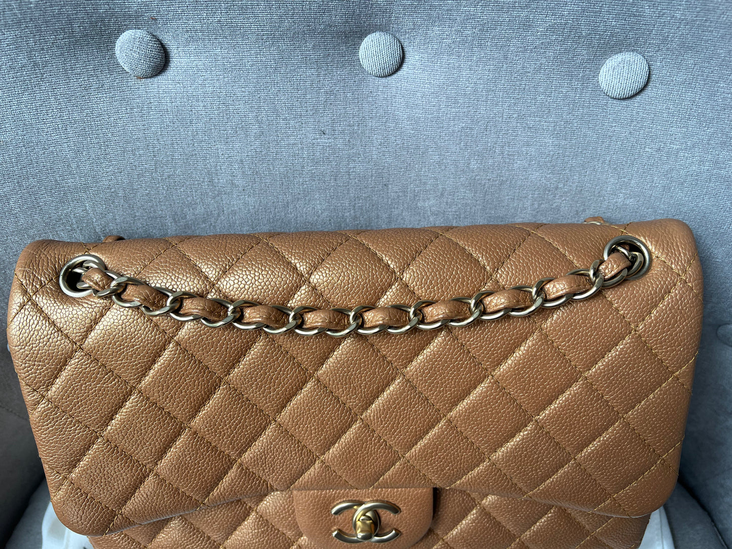 Chanel Jumbo Double Flap in Gold Caviar (RRP £9,670)