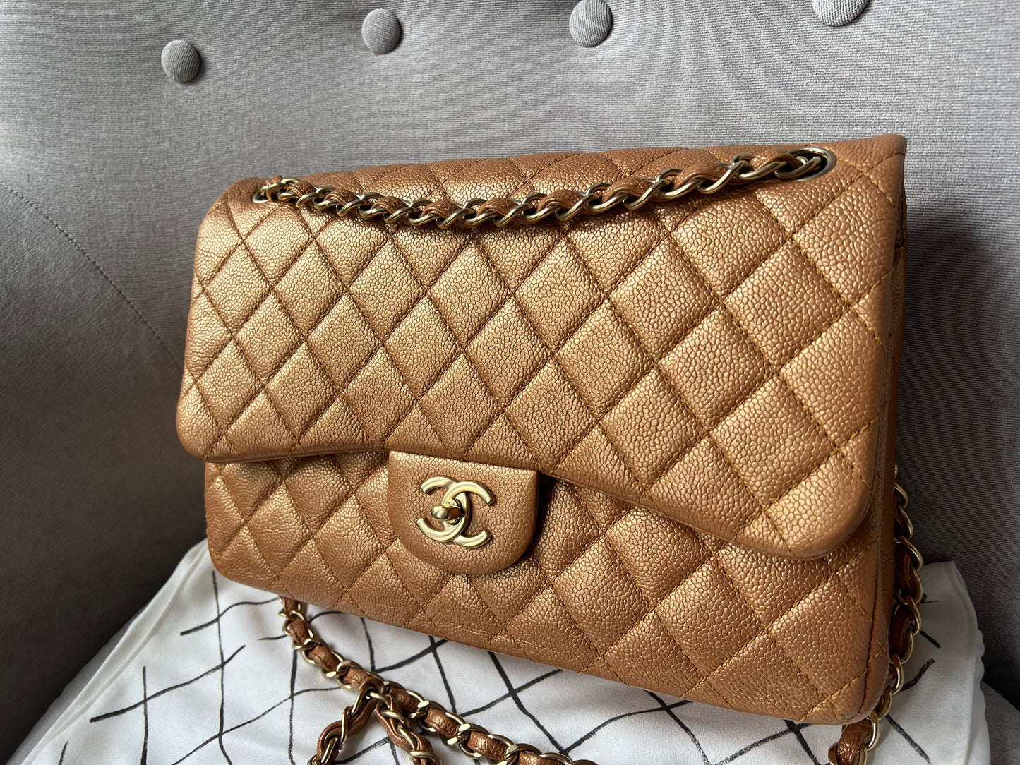 Chanel Jumbo Double Flap in Gold Caviar (RRP £9,670)