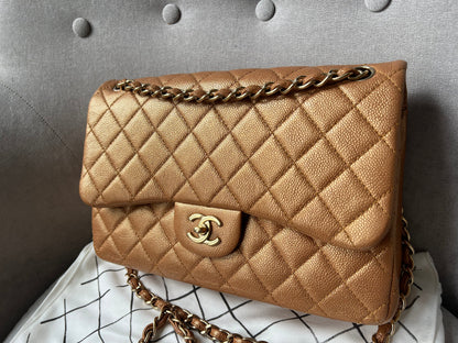 Chanel Jumbo Double Flap in Gold Caviar (RRP £9,670)