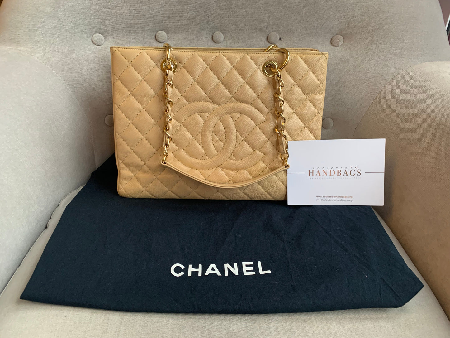 Chanel Caviar Beige Gold Luxury Tote Style