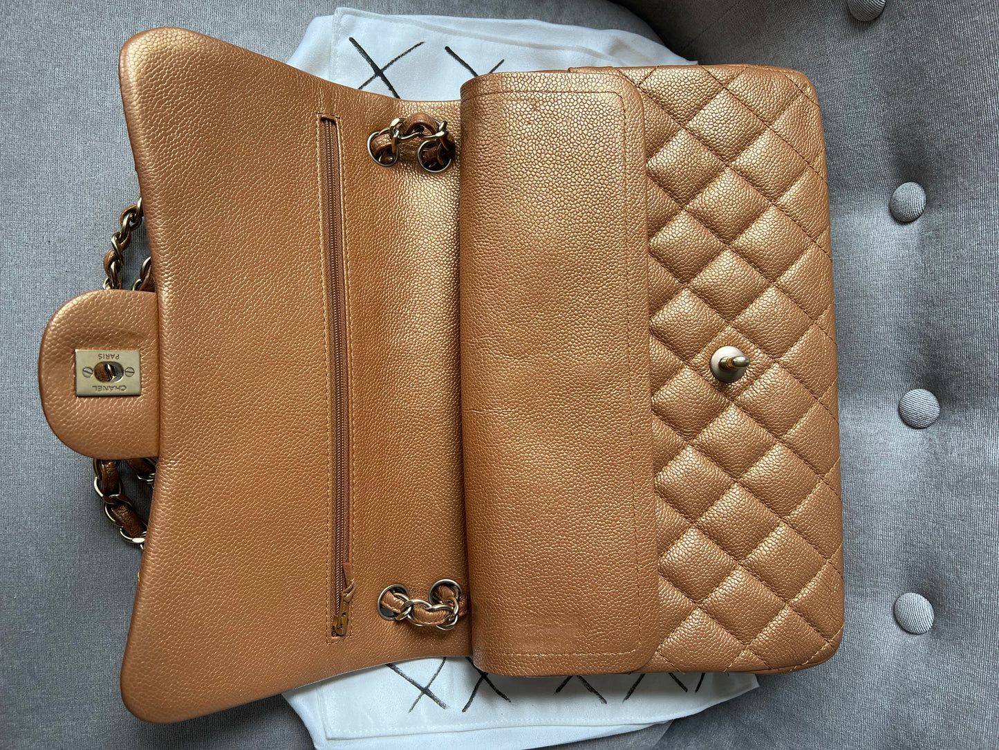 Chanel Jumbo Double Flap in Gold Caviar (RRP £9,670)