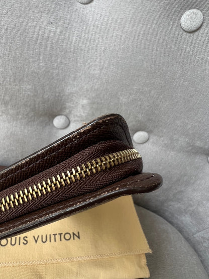 Louis Vuitton Zip Around Wallet in Damier Ebene and Brown