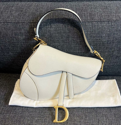 Dior Saddle White Medium Grained Leather Handbag like new