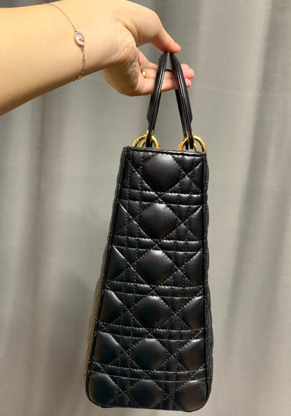 Lady Dior Large Bag Black Cannage Lambskin Leather with gold hardware