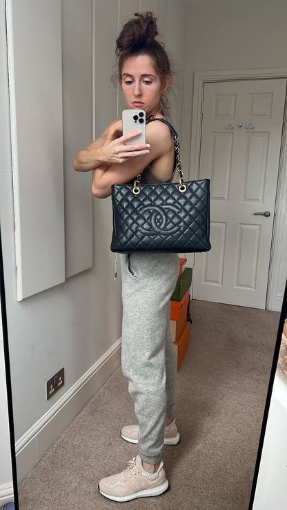 Chanel Caviar Black Gold Luxury Tote Style 2