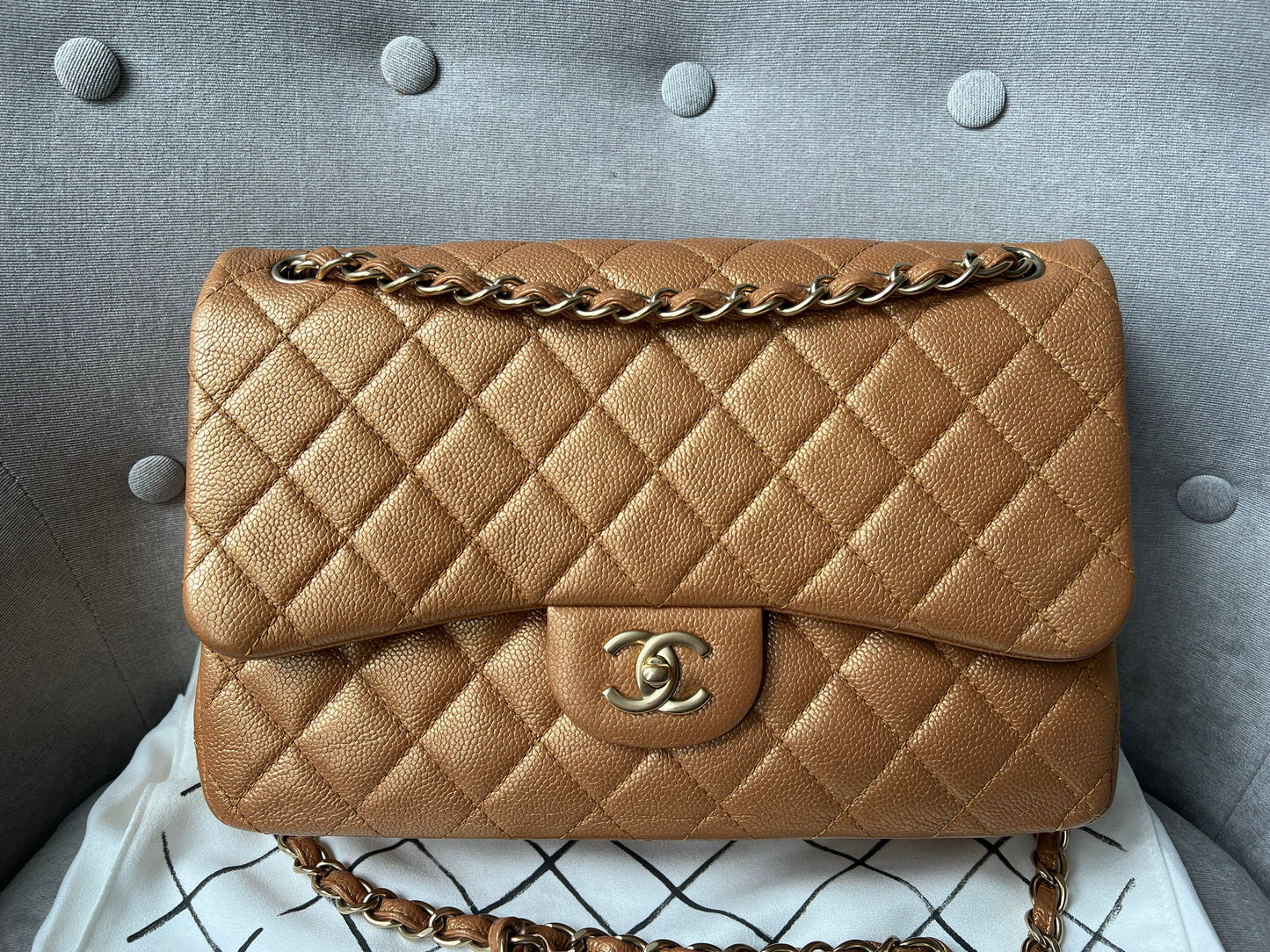 Chanel Jumbo Double Flap in Gold Caviar (RRP £9,670)