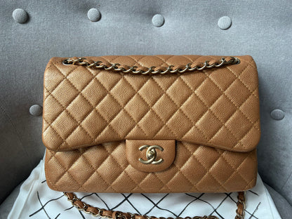 Chanel Jumbo Double Flap in Gold Caviar (RRP £9,670)