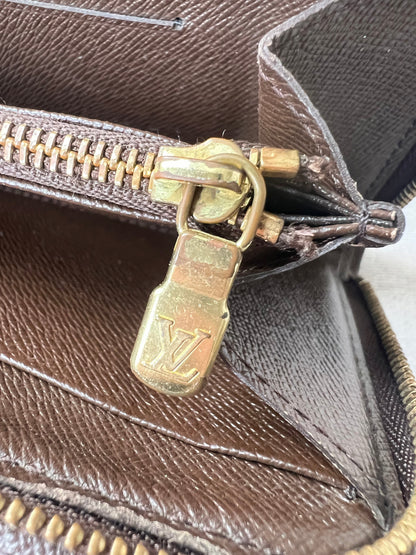 Louis Vuitton Zip Around Wallet in Damier Ebene and Brown