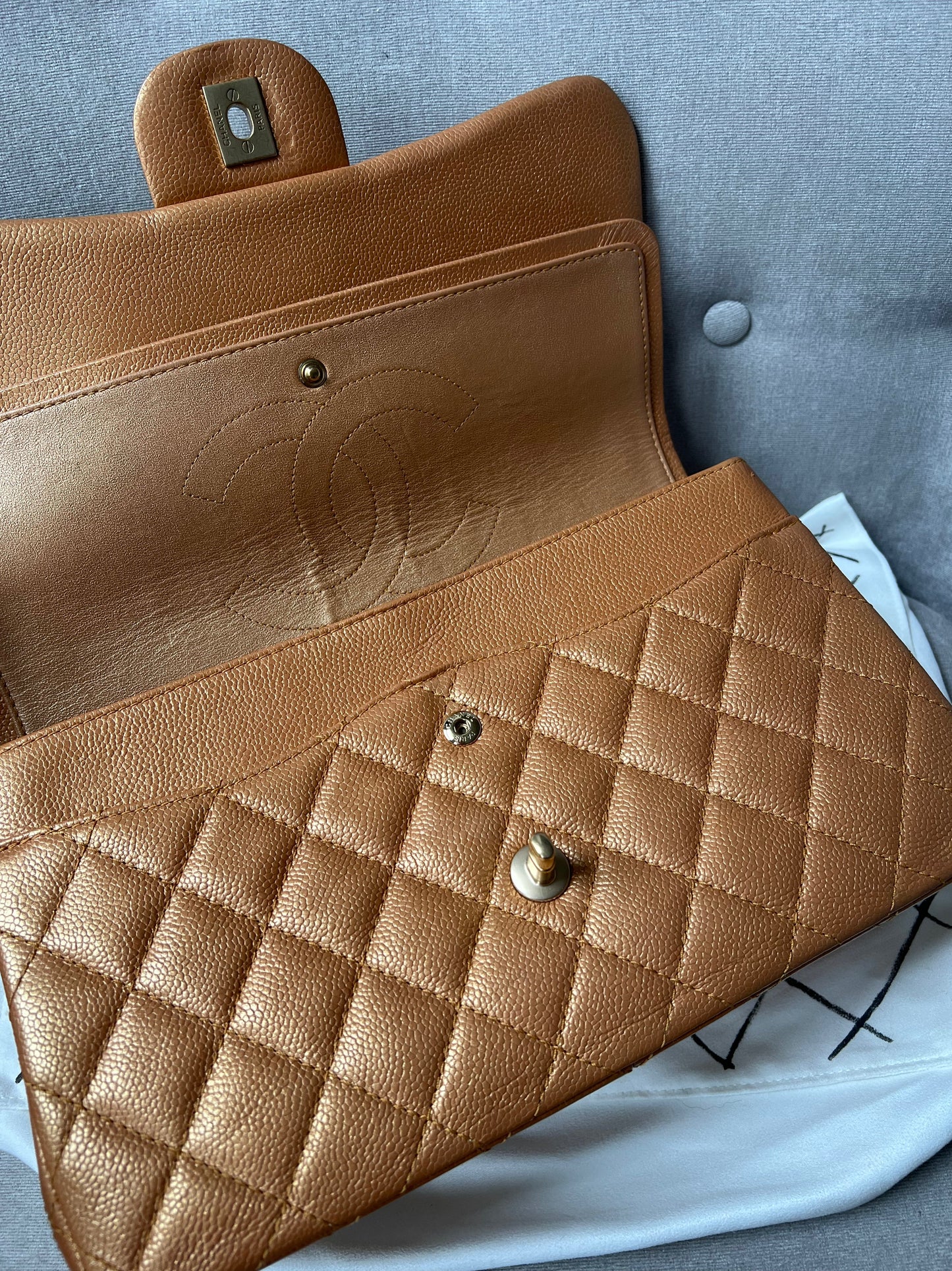 Chanel Jumbo Double Flap in Gold Caviar (RRP £9,670)