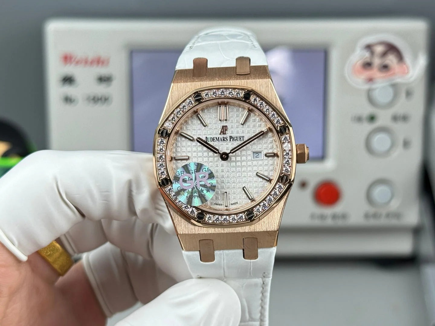 Audemars Piguet Royal 33mm Sliver Dial Diamond Bezel Crocodile Leather