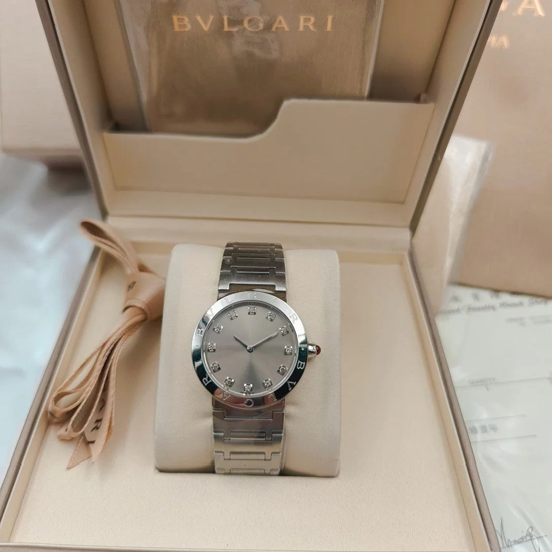 BVLGARI 33mm Diamond Numerals Sliver Case Steel