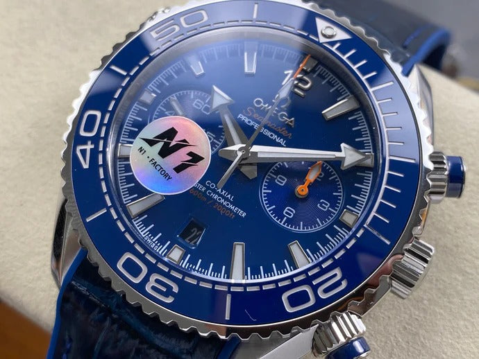 Omega Seamaster 46mm Blue Dial Sliver Case Blue Crocodile Leather
