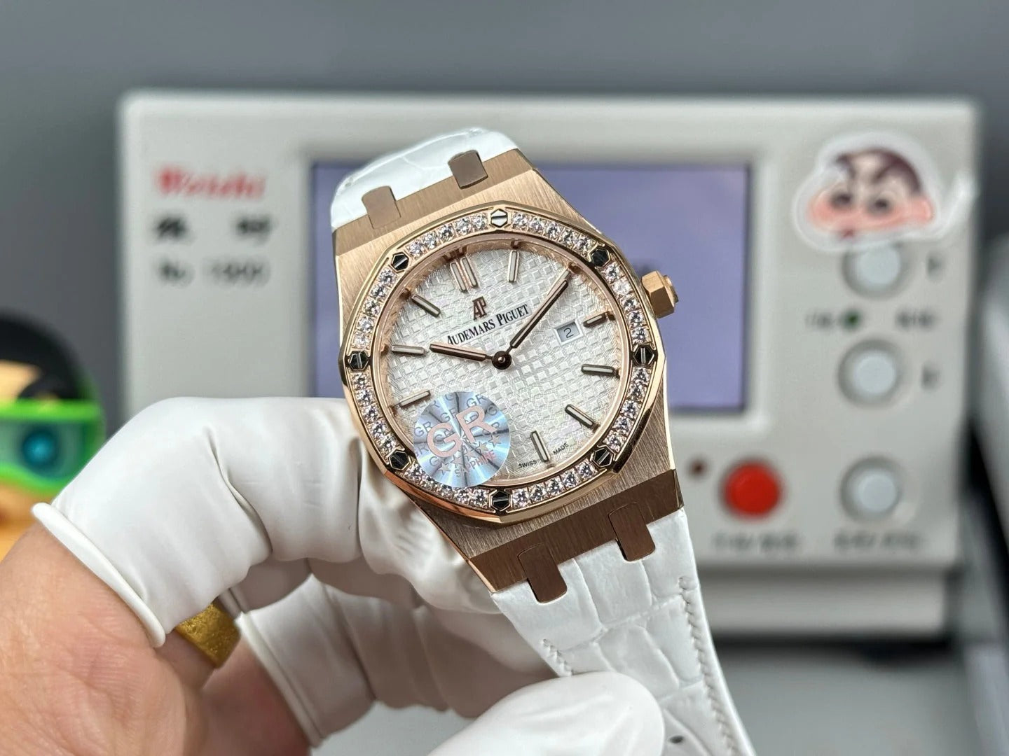 Audemars Piguet Royal 33mm Sliver Dial Diamond Bezel Crocodile Leather