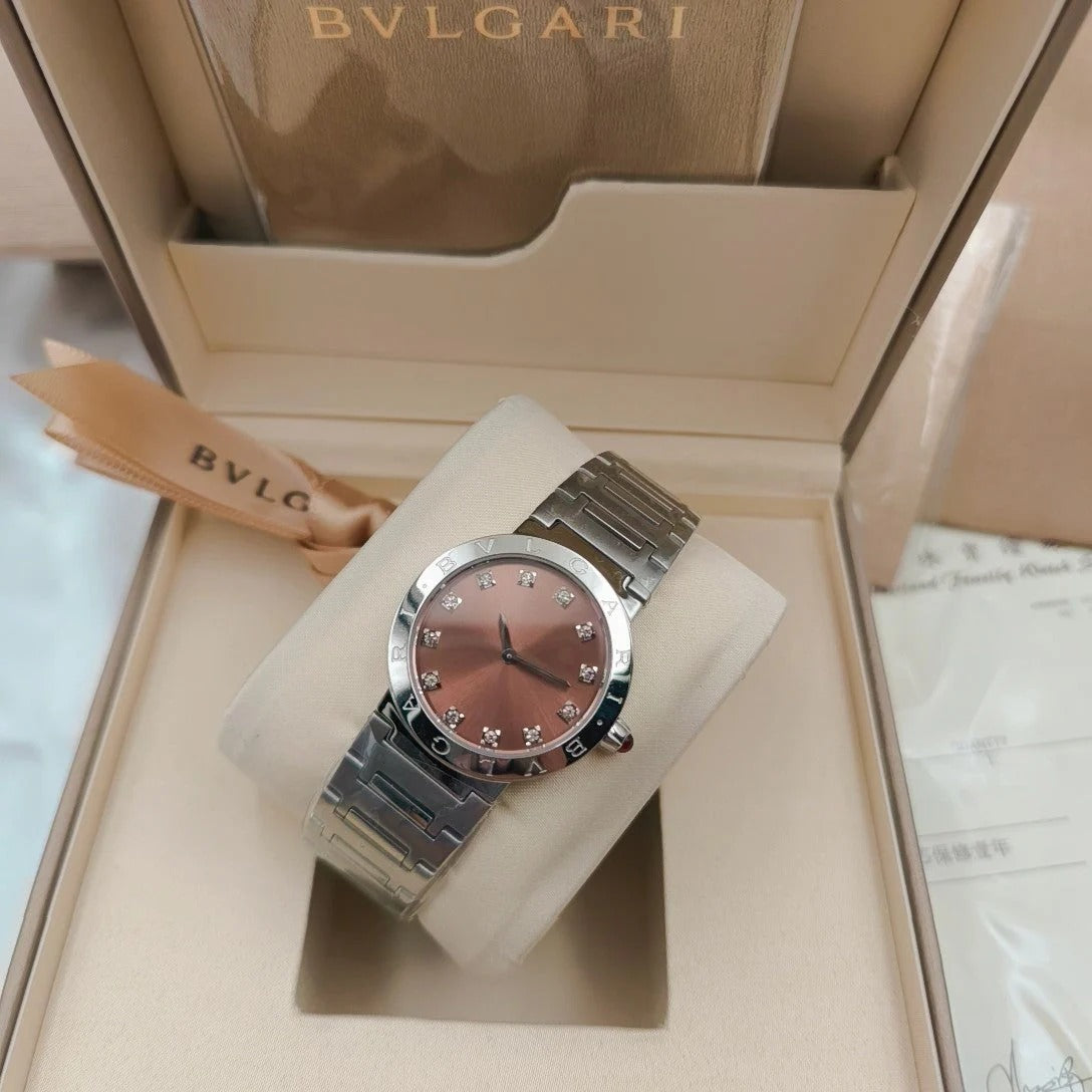 BVLGARI 33mm Diamond Numerals Sliver Case Steel