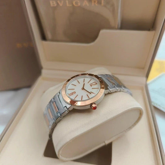 BVLGARI 33mm Sliver Case Pink Gold Steel