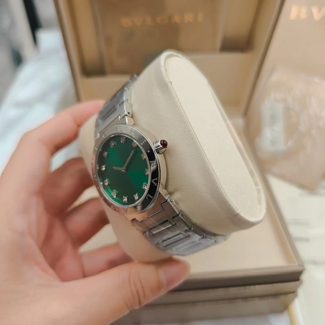 BVLGARI 33mm Diamond Numerals Sliver Case Steel
