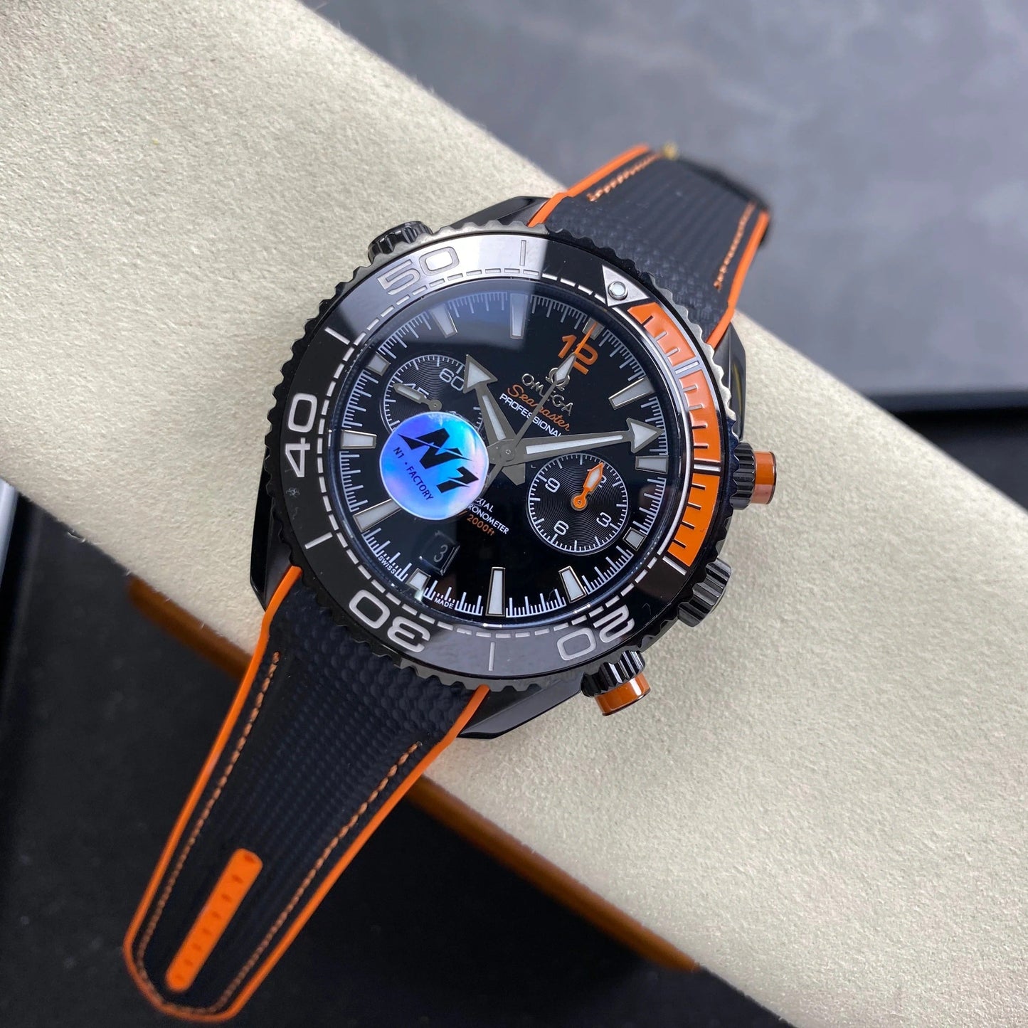 Omega Seamaster 46mm Black Dial Black Orange Rubber Strap