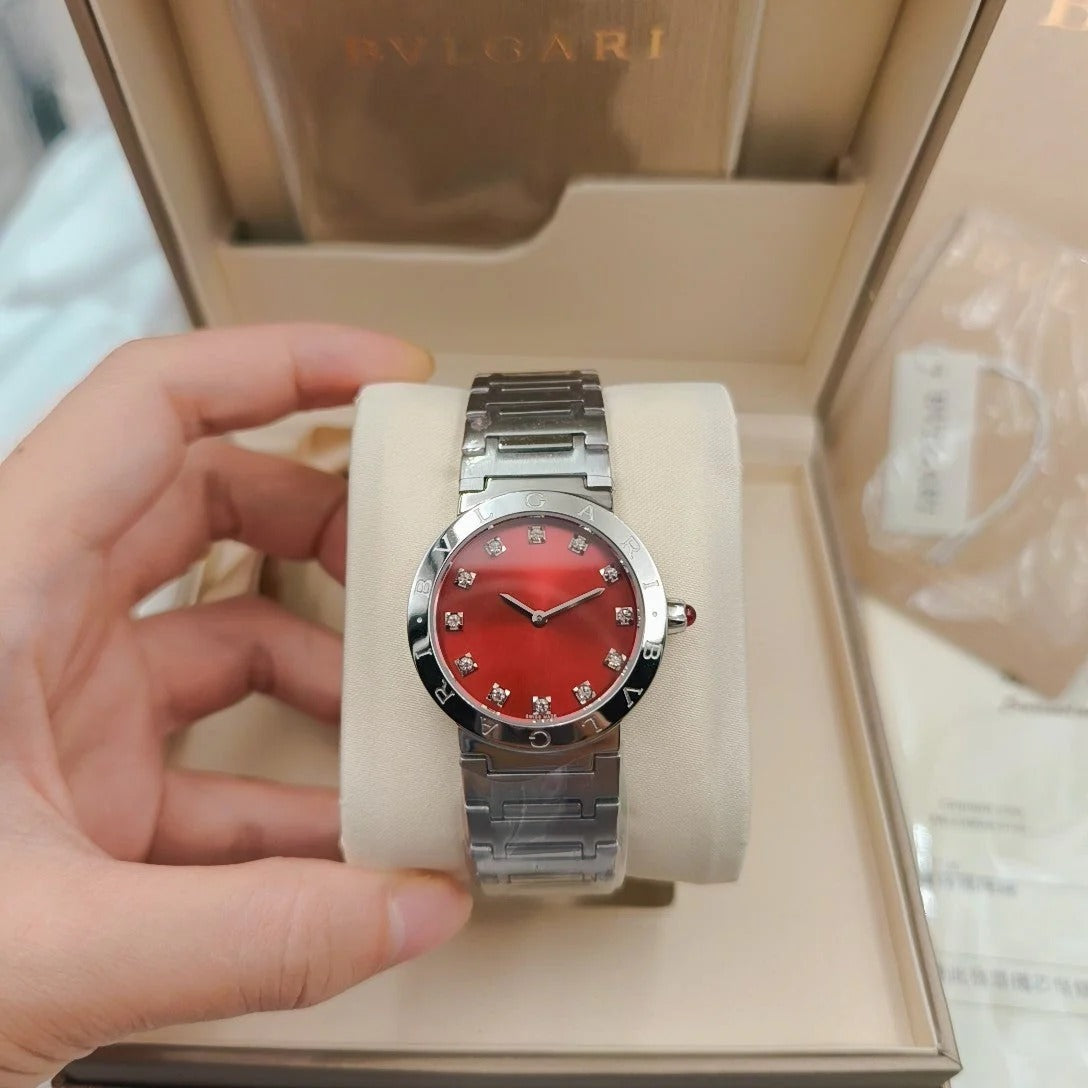BVLGARI 33mm Diamond Numerals Sliver Case Steel