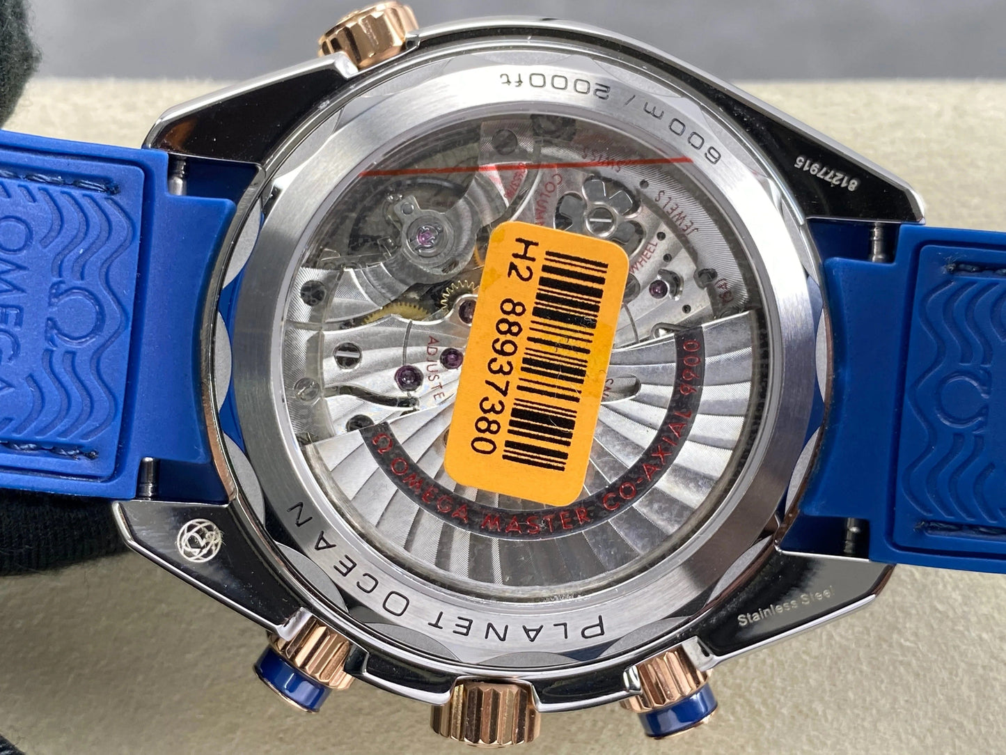 Omega Seamaster 46mm Blue Dial Pink Gold Case Blue Crocodile Leather