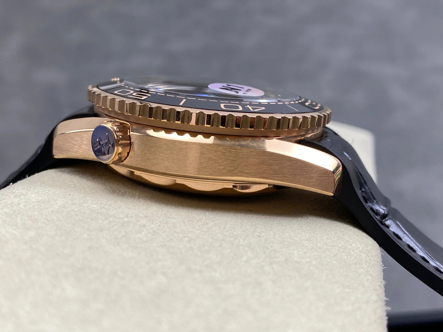 Omega Seamaster 46mm Black Dial Pink Gold Case Crocodile Leather