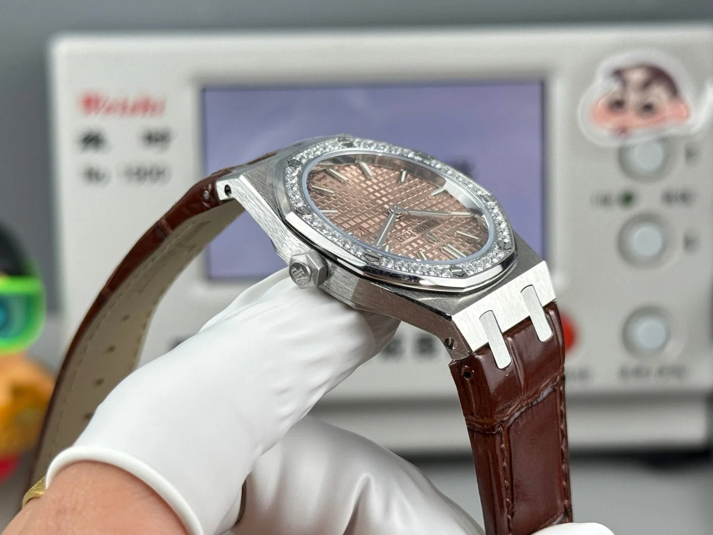 Audemars Piguet Royal 33mm Pink Gold Dial Diamond Bezel Crocodile Leather