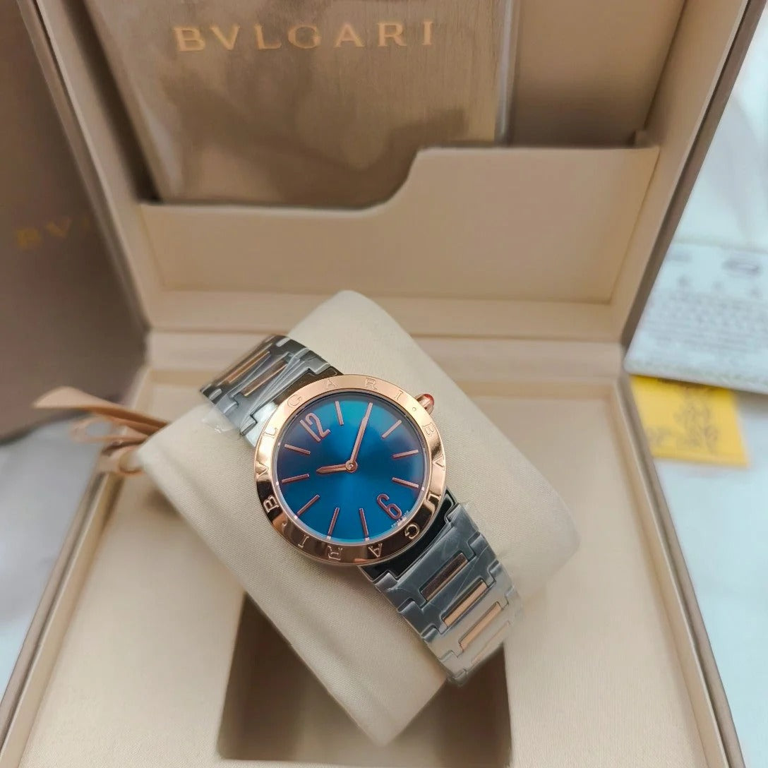 BVLGARI 33mm Sliver Case Pink Gold Steel