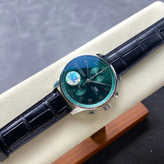 IWC Portuguese 41mm Green Dial Steel Case Black Crocodile Leather