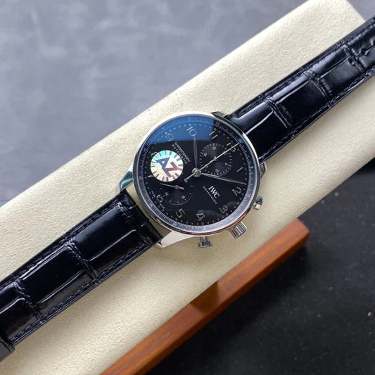 IWC Portuguese 41mm Black Dial Steel Case Crocodile Leather