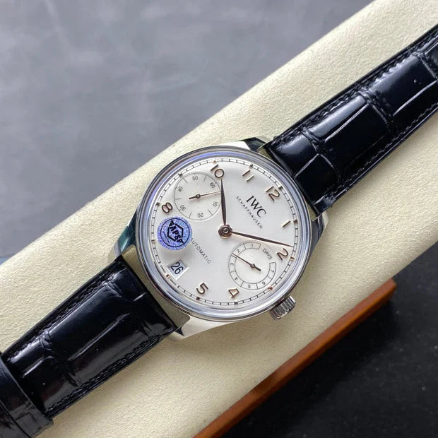 IWC Portuguese 42.4mm Cream Dial Steel Case Black Crocodile Leather Strap