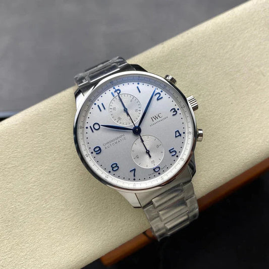 IWC Portuguese Silver 41mm Cream Dial Blue Numerals Steel Case