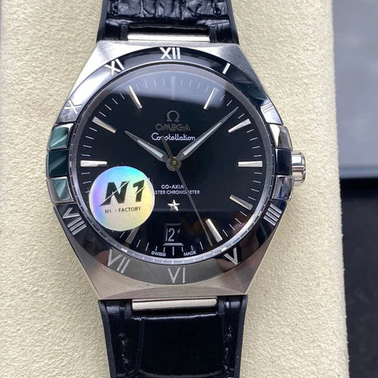 Omega Constellation Co-Axial Master Chronometer 41 mm Black Dial Black Leather Strap