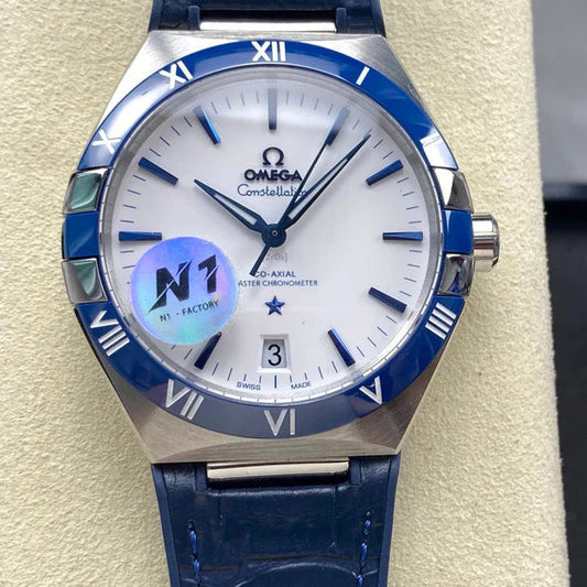 Omega Constellation Co-Axial Master Chronometer 41 mm White Dial Blue Leather Strap