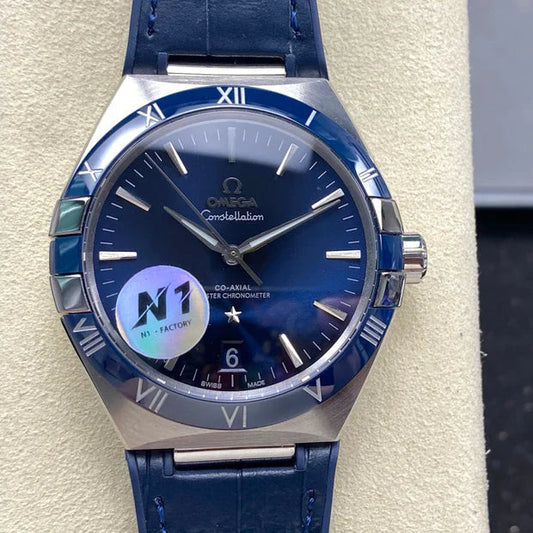 Omega Constellation Co-Axial Master Chronometer 41 mm Steel Blue Case Leather Strap