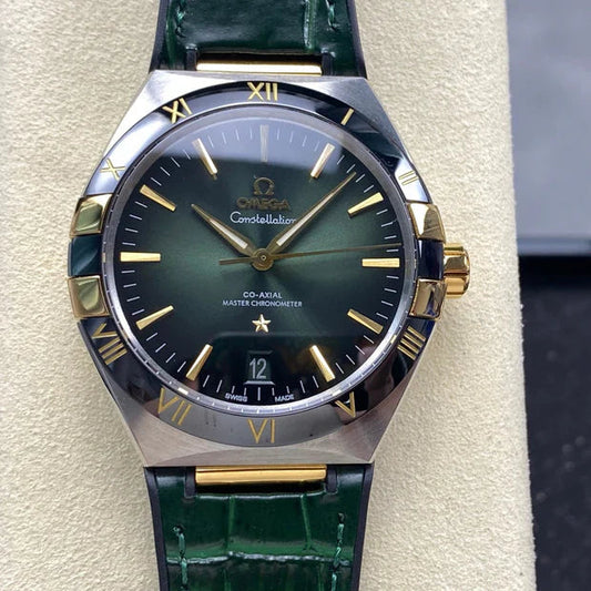 Omega Constellation Co-Axial Master Chronometer 41 mm Gold Steel Case Green Leather Strap