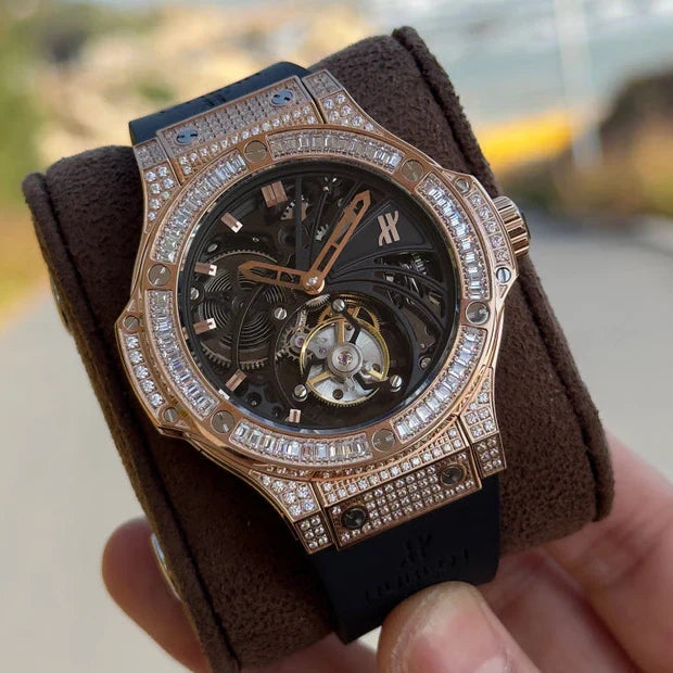 Hublot Classic Fusion Tourbillon Rose Gold Diamond 45mm Rubber Strap