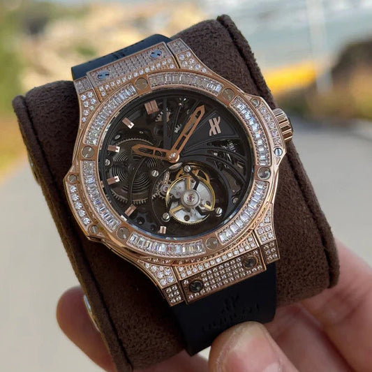 Hublot Classic Fusion Tourbillon Rose Gold Diamond 45mm Rubber Strap