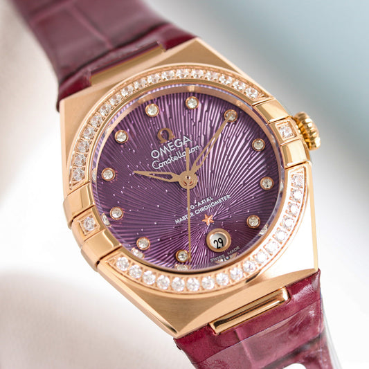 Omega Constellation 29mm Diamond Bezel Crocodile Leather